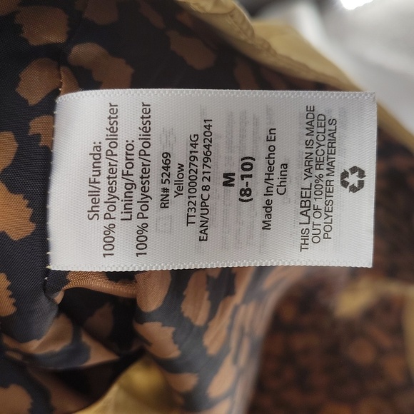 Time & Tru Rain Jacket Size Medium Yellow Navy Leopard Print Lining Pockets - Picture 8 of 9
